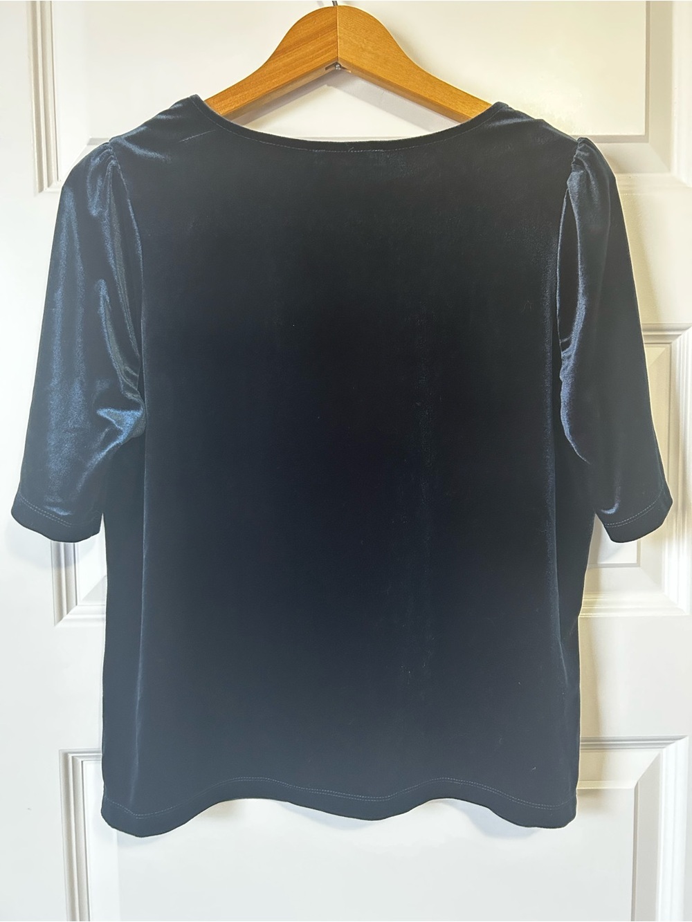 Velvet V-Neck Short Sleeve Top in Navy - Picture 3 of 7